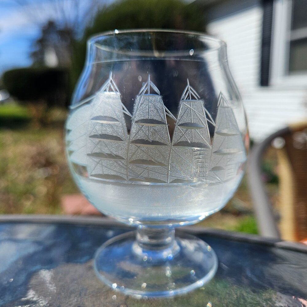 Nautical whiskey glass Schooner Etched glass